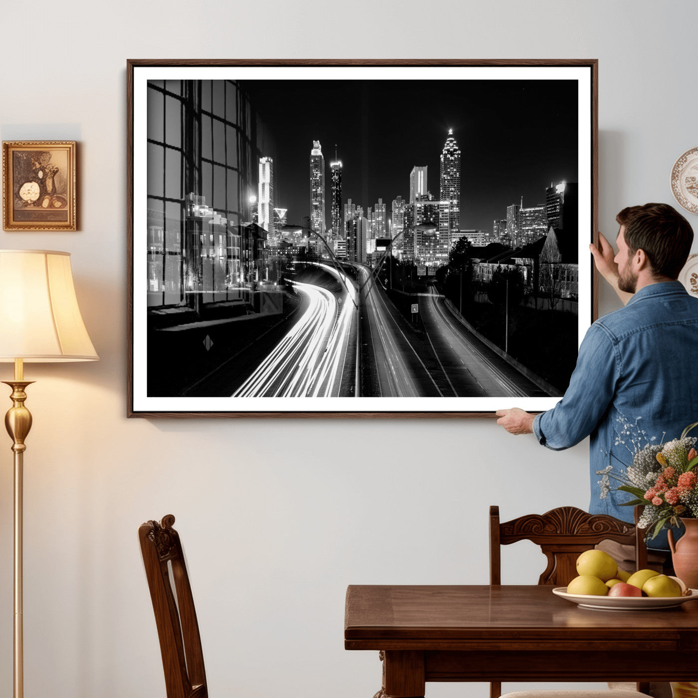 80330064-MGV-CV-36X24 - Atlanta Skyline Wall Art Canvas Print, Atlanta Downtown Night Cityscape Print for Modern Urban Wall Decor