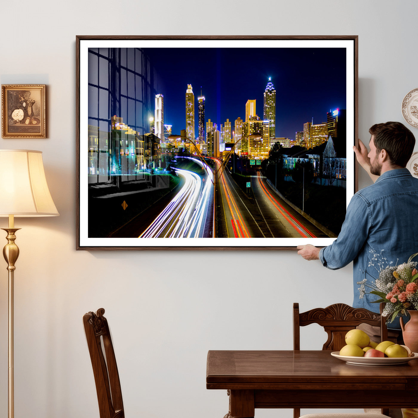 12967464-MGV-CV-36X24 - Atlanta Skyline Wall Art Canvas Print, Atlanta Downtown Night Cityscape Print for Modern Urban Wall Decor