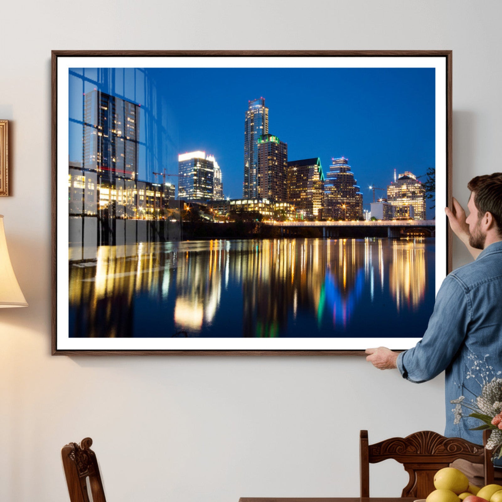 21916206-MGV-CV-36X24 - Austin Skyline Wall Art Canvas Print, Austin Downtown Night Cityscape Print for Modern Urban Wall Decor