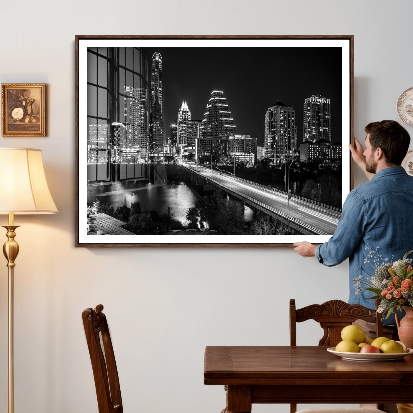 37531750-MGV-CV-36X24 - Austin Skyline Wall Art Canvas Print, Austin Downtown Night Cityscape Print for Modern Urban Wall Decor