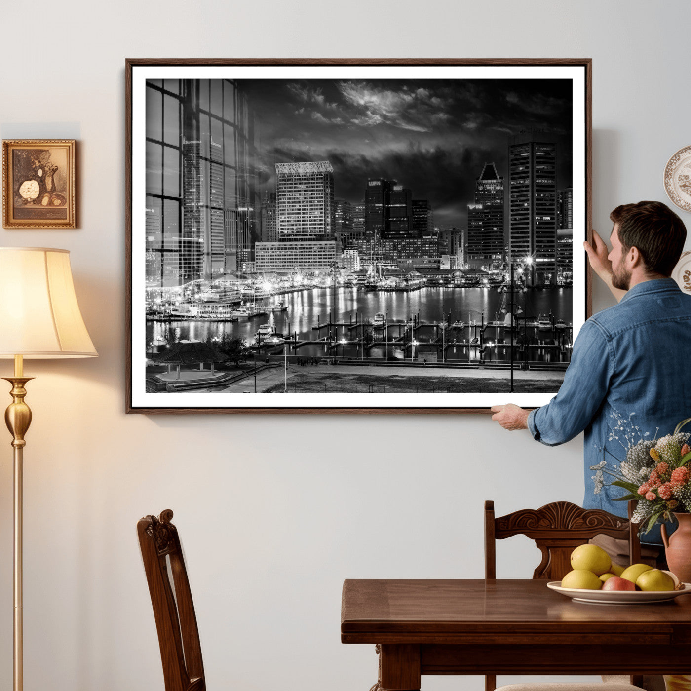 79755655-MGV-CV-36X24 - Baltimore Skyline Wall Art Canvas Print, Baltimore Downtown Night Cityscape Print for Modern Urban Wall Decor