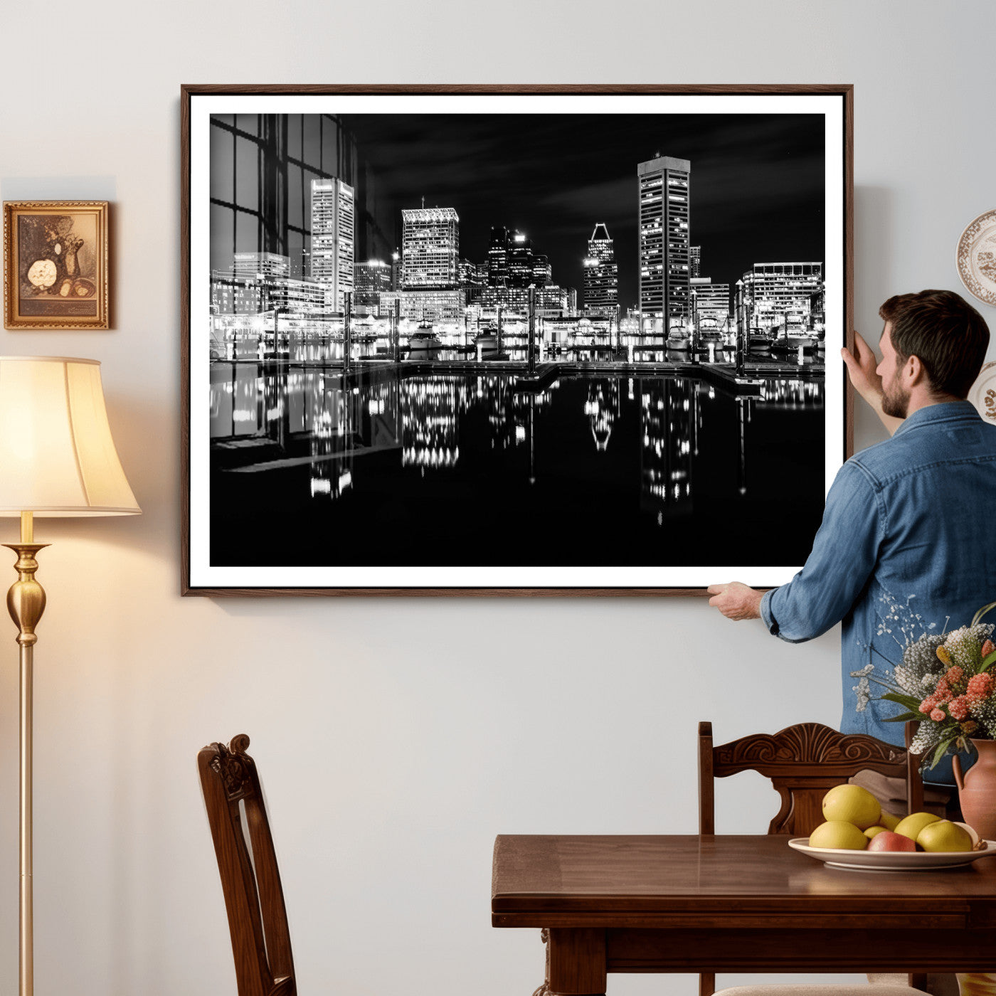 69187681-MGV-CV-36X24 - Baltimore Skyline Wall Art Canvas Print, Baltimore Downtown Night Cityscape Print for Modern Urban Wall Decor