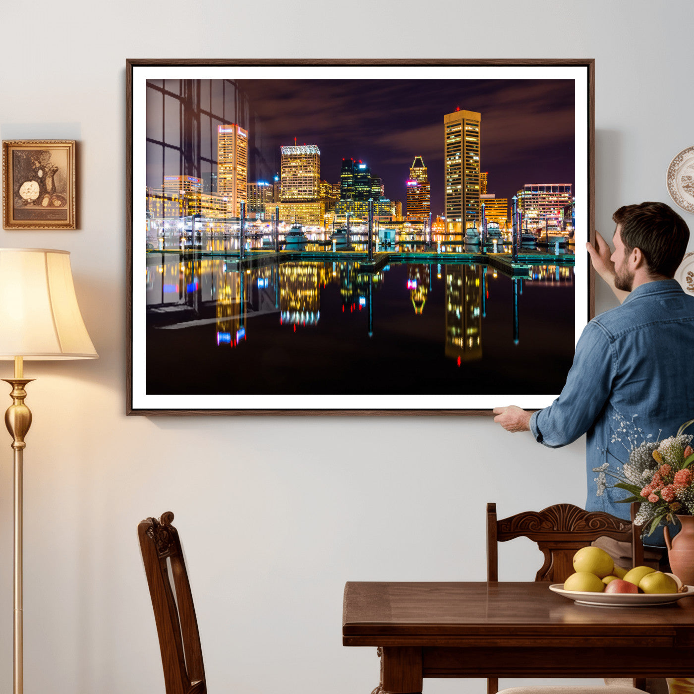 38201692-MGV-CV-36X24 - Baltimore Skyline Wall Art Canvas Print, Baltimore Downtown Night Cityscape Print for Modern Urban Wall Decor