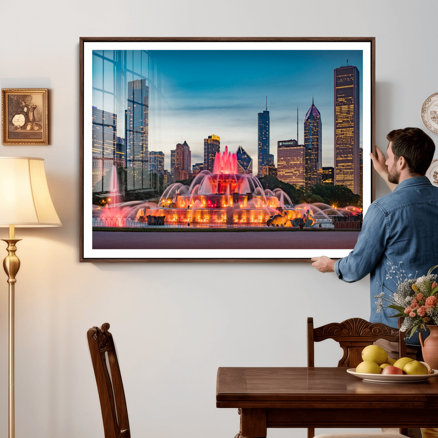 46805285-MGV-CV-36X24 - Chicago Wall Art Canvas Print, Chicago City Downtown Night Cityscape Print for Modern Urban Wall Decor