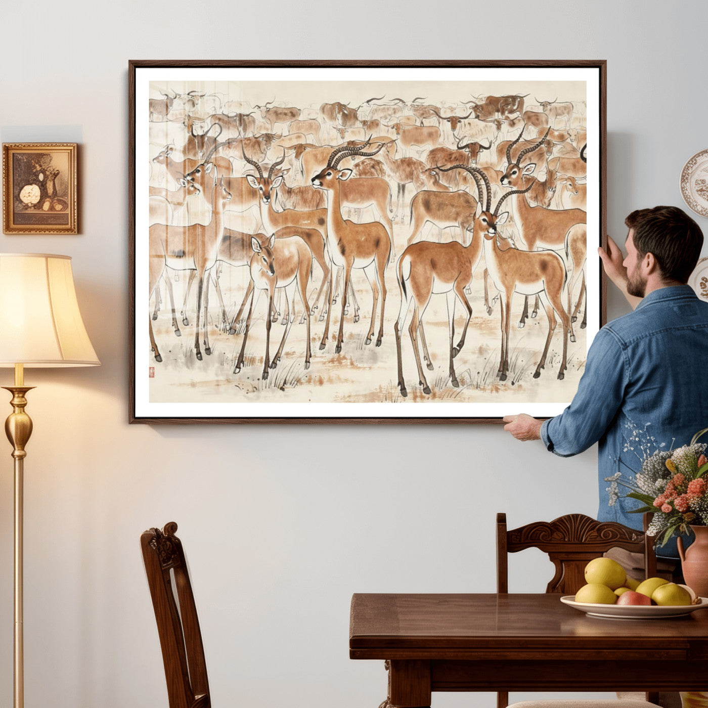 67375088-MGV-CV-36X24 - Farmhouse Animals Wall Art Canvas Print - Abstract Farm Animal Drawing Mid-Century Wall Art for Cabin Decor