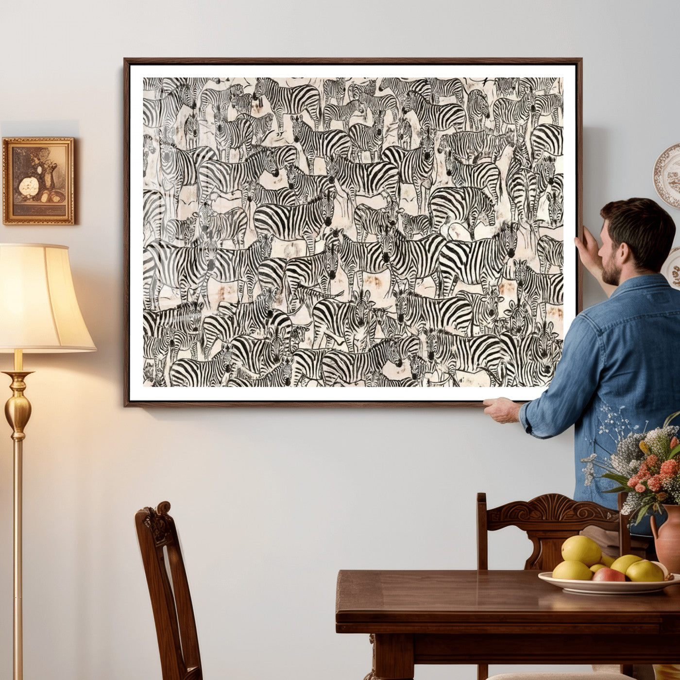 76453377-MGV-CV-36X24 - Farmhouse Animals Wall Art Canvas Print - Abstract Farm Animal Drawing Mid-Century Wall Art for Cabin Decor