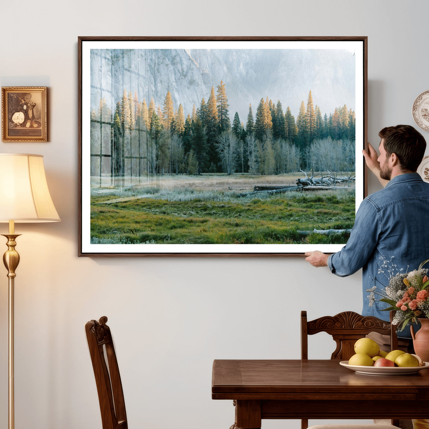 95548744-MGV-CV-36X24 - Forest Meadow Wall Art Canvas Print, Pine Tree Landscape Nature Artwork, Mountain Valley Scenic Photography, Calm Wilderness Wall Decor