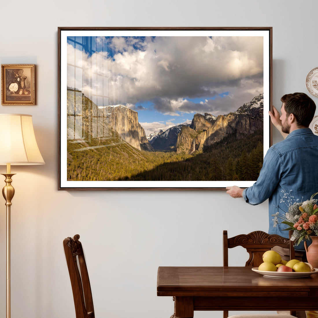 Yosemite Valley River Landscape Wall Art Canvas Print, Moody Granite Cliffs and Forest River