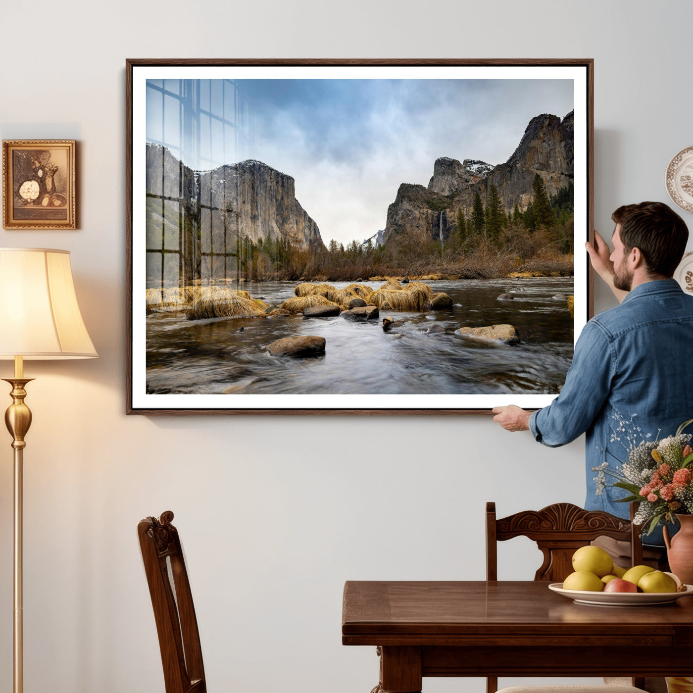 20458404-MGV-CV-36X24 - Yosemite Valley Mountain Landscape Wall Art Canvas Print, Granite Cliff Forest Valley Canvas Print, California National Park Scenic Art Printing