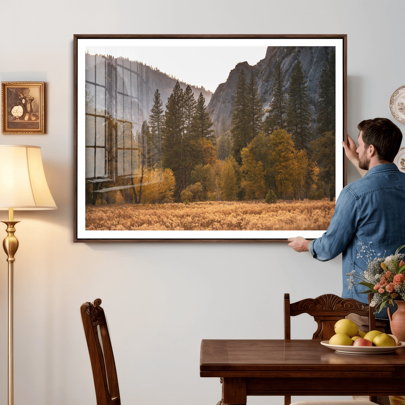 61682763-MGV-CV-36X24 - Yosemite Valley Autumn Forest Landscape Wall Art Canvas Print, Granite Mountain Pine Trees Canvas Print, California National Park Fall Scenic Art Printing