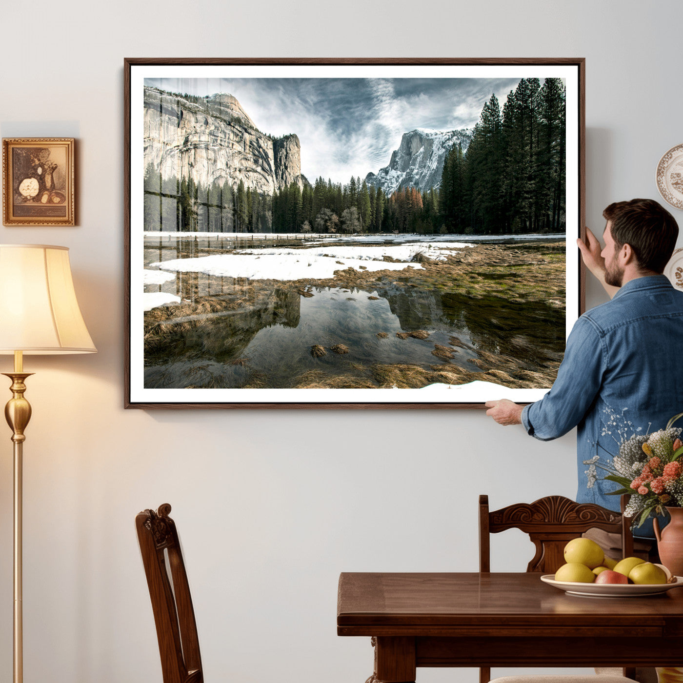 14527348-MGV-CV-36X24 - Yosemite Valley Mountain Landscape Wall Art Canvas Print, Granite Cliff Forest Valley Canvas Print, California National Park Scenic Art Printing