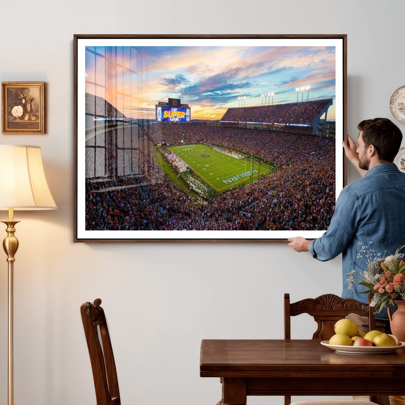 75203764-MGV-CV-36X24 - Auburn Stadium Sunset Wall Art Canvas Print, Jordan Hare Stadium Game Day Crowd, Auburn Tigers Football Artwork