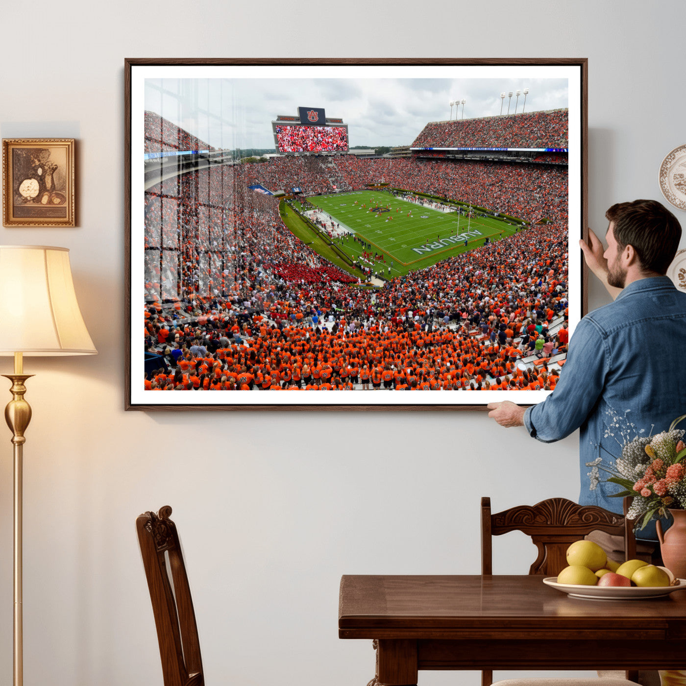82562490-MGV-CV-36X24 - Auburn Stadium Sunset Wall Art Canvas Print, Jordan Hare Stadium Game Day Crowd, Auburn Tigers Football Artwork