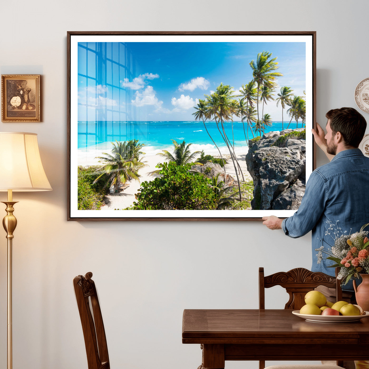 98605610-MGV-CV-36X24 - Tropical Beach Wall Art Canvas Print, Palm Tree Ocean Landscape Photography, Caribbean Coastal Artwork