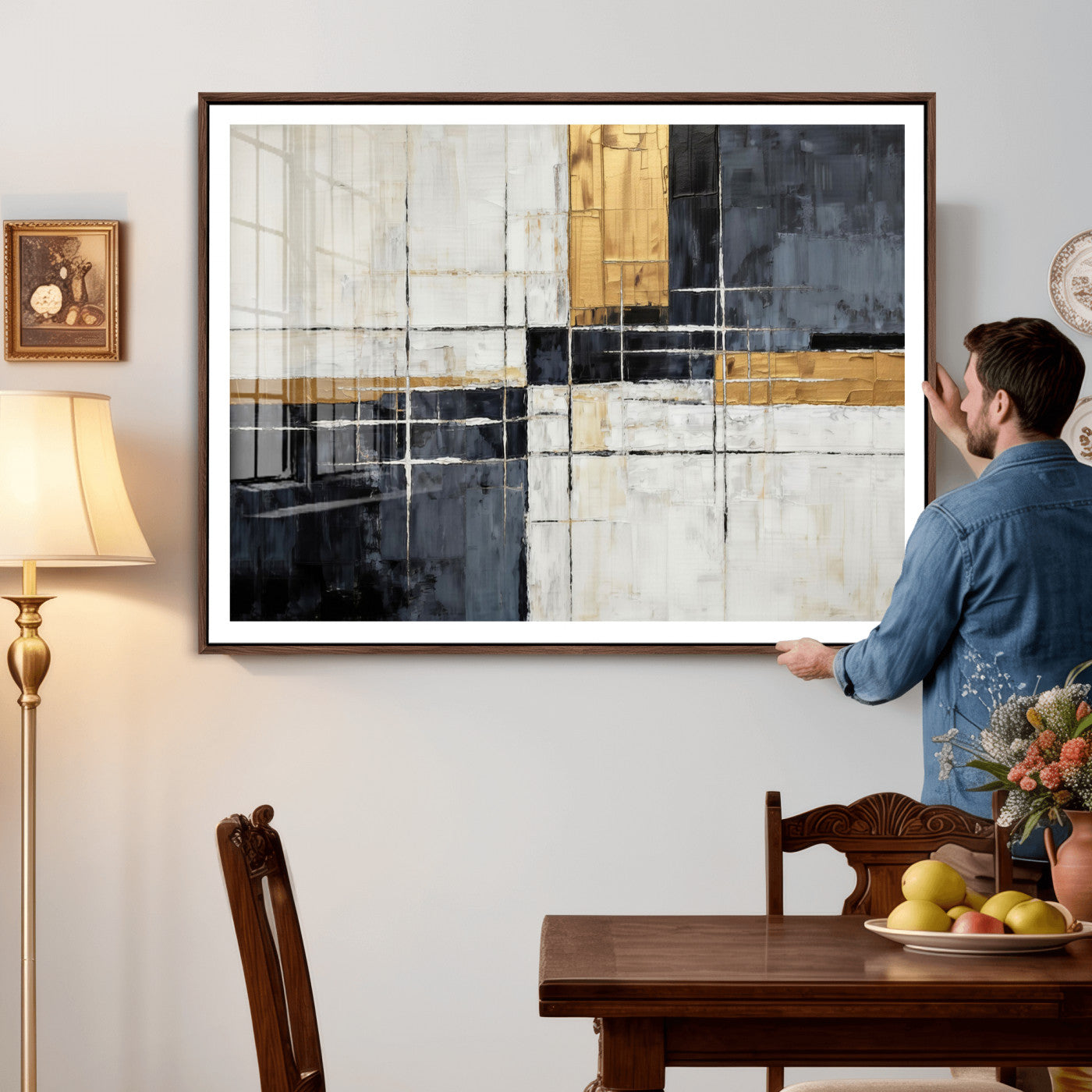 78975677-MGV-CV-36X24 - Gold Abstract Wall Art Canvas Print, Modern Luxury Geometric Painting Wall Decor for Living Room and Office