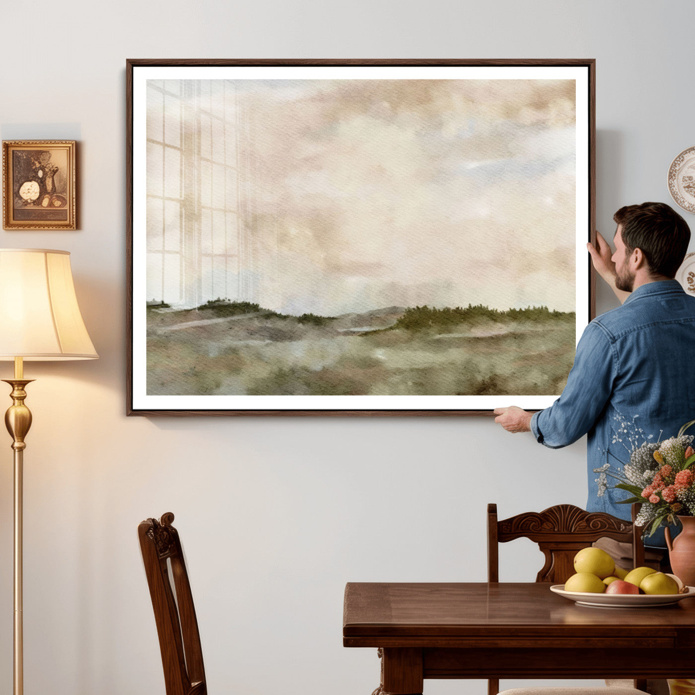 13578069-MGV-CV-36X24 - Abstract Landscape Wall Art Canvas Print, Watercolor Pastoral Landscape Painting Wall Decor for Modern Farmhouse Interiors