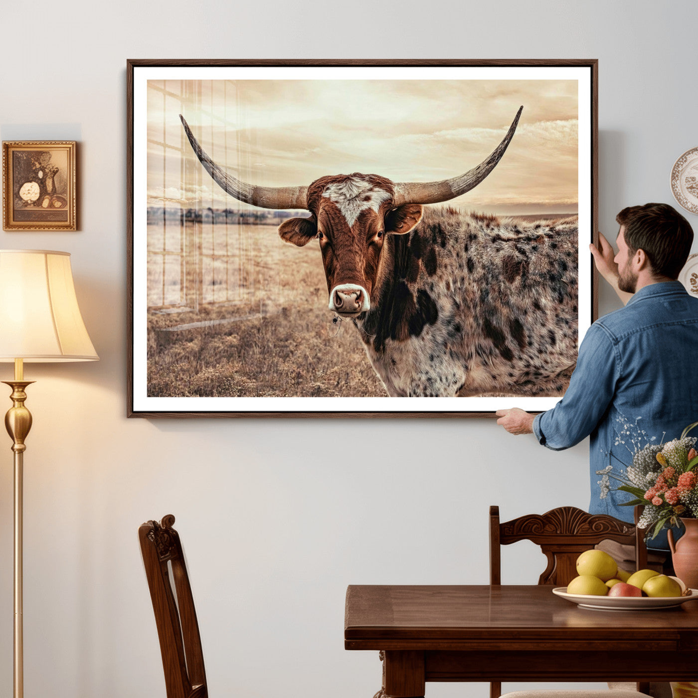 55805825-MGV-CV-36X24 - Texas Longhorn Wall Art Canvas Print – Western Cattle Ranch Artwork for Rustic Farmhouse Decor