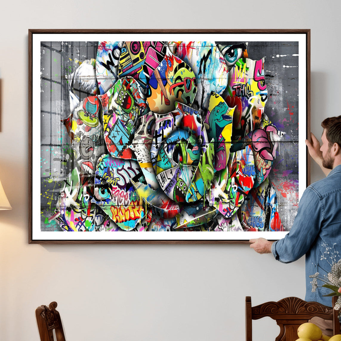 77553344-MGV-CV-36X24 - Abstract Graffiti Collage Street Art Wall Art Canvas Print, Colorful Urban Pop Art Canvas Print, Modern Graffiti Patchwork Contemporary Art Printing