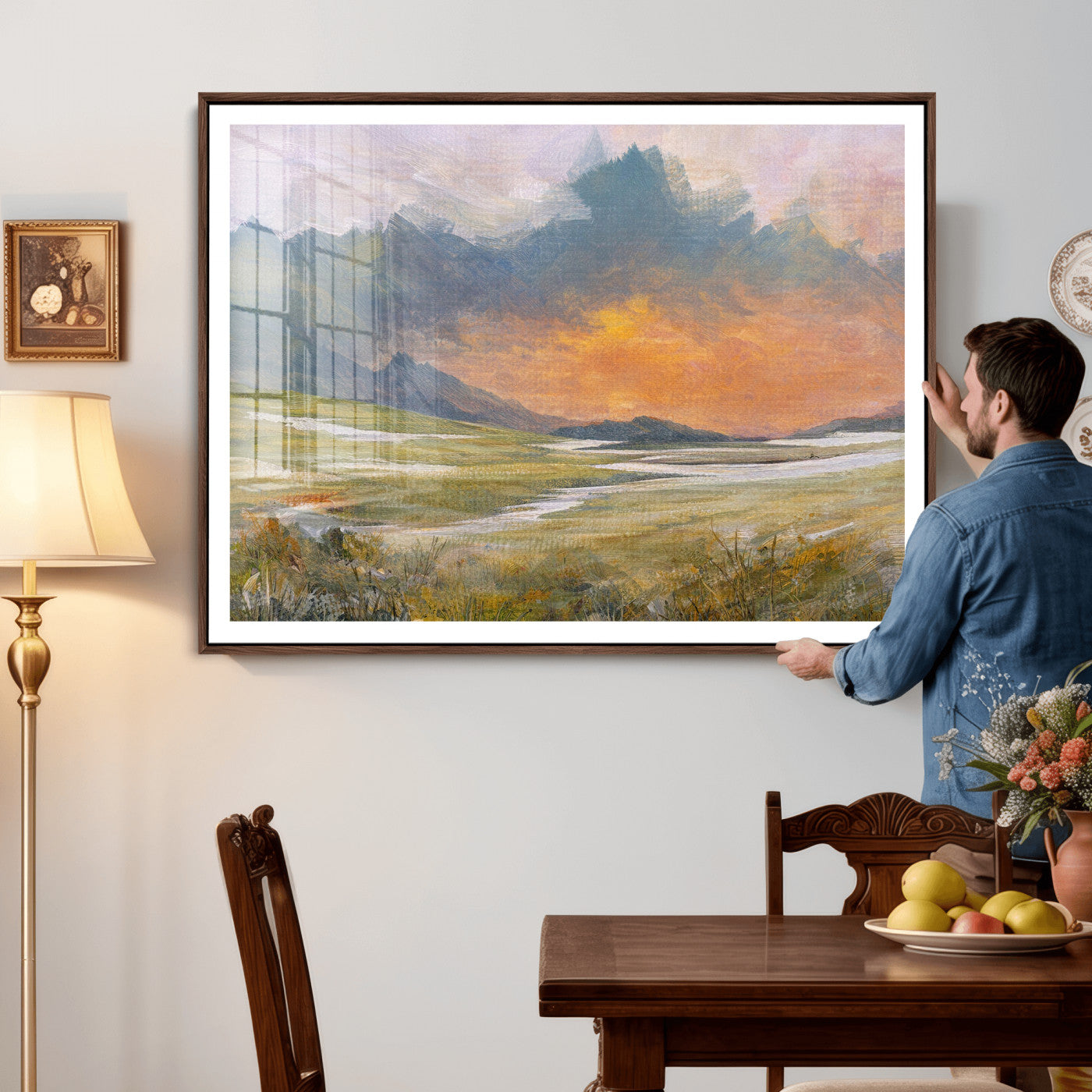 39892091-MGV-CV-36X24 - Mountain Sunset Wall Art Canvas Print Vintage Landscape Panorama Rustic Nature Decor