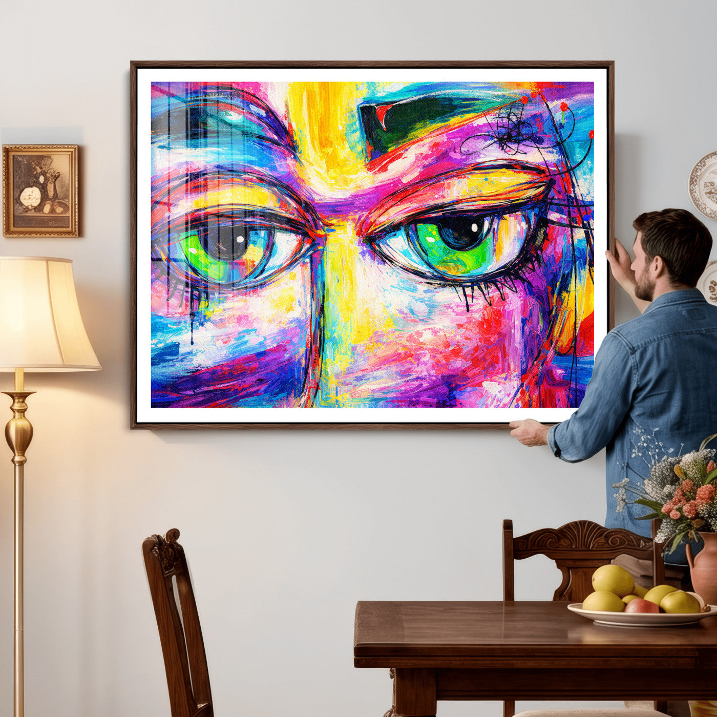 99390655-MGV-CV-36X24 - Colorful Abstract Face Wall Art Canvas Print – Modern Pop Art Portrait Artwork for Contemporary Living Room Decor