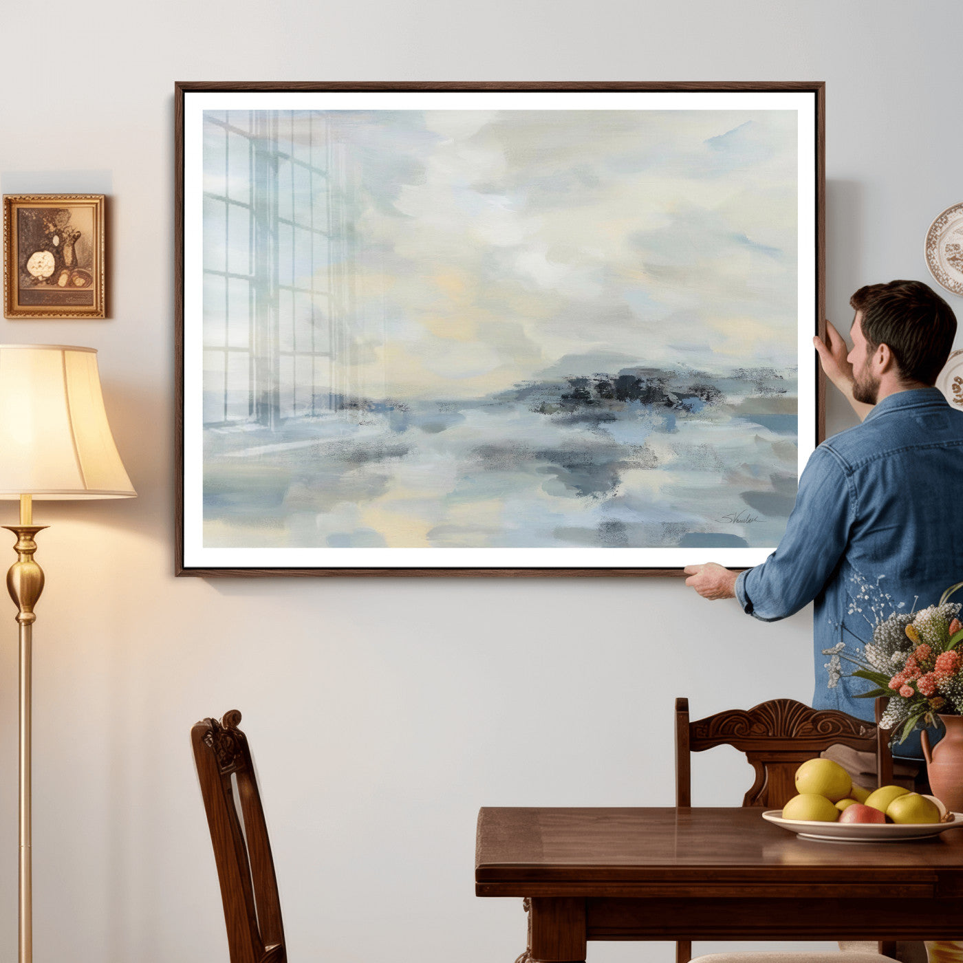 24647355-MGV-CV-36X24 - Abstract Coastal Landscape Wall Art Canvas Print – Soft Blue Gray Minimalist Painting