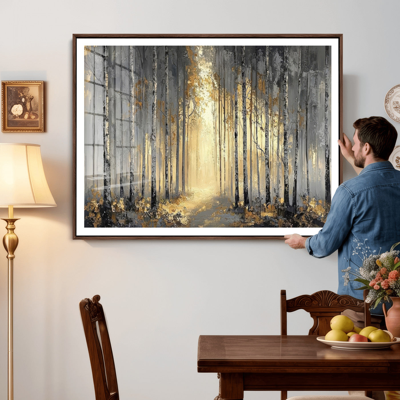 41017042-MGV-CV-36X24 - Abstract Birch Forest Wall Art Canvas Print – Modern Neutral Woodland Landscape Artwork for Living Room Decor