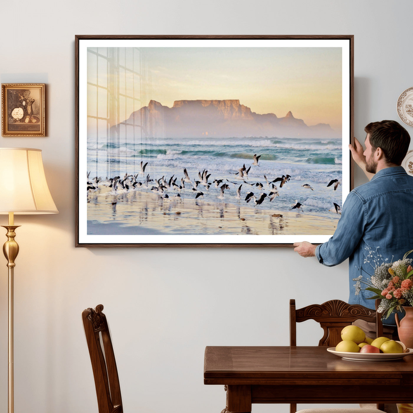 78989362-MGV-CV-36X24 - Seagulls Over Ocean Wall Art Canvas Print – Coastal Beach Landscape Artwork for Living Room Decor