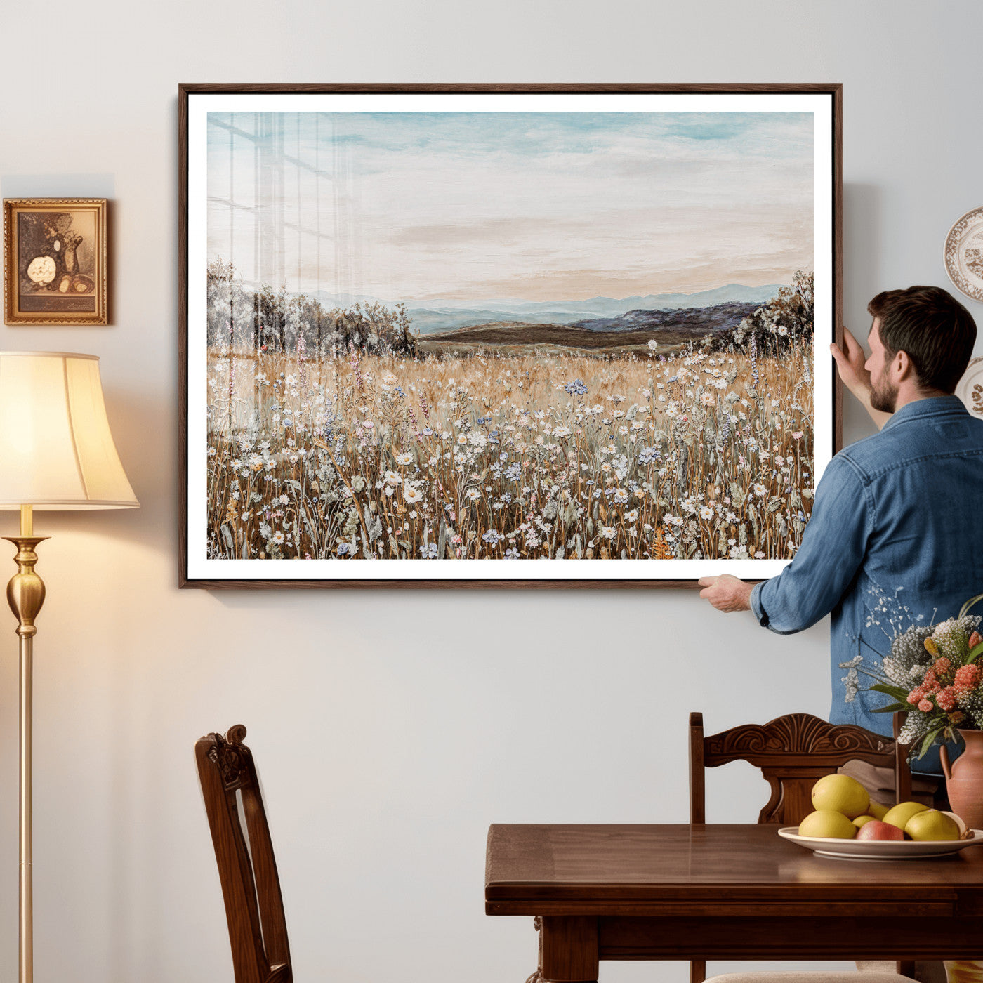 F35773805-MGV-CV-36X24 - Neutral Wildflower Field Canvas Wall Art — Beige Earth Tone Botanical Meadow Print | Farmhouse Boho Decor | Bedroom Living Room Gift Her