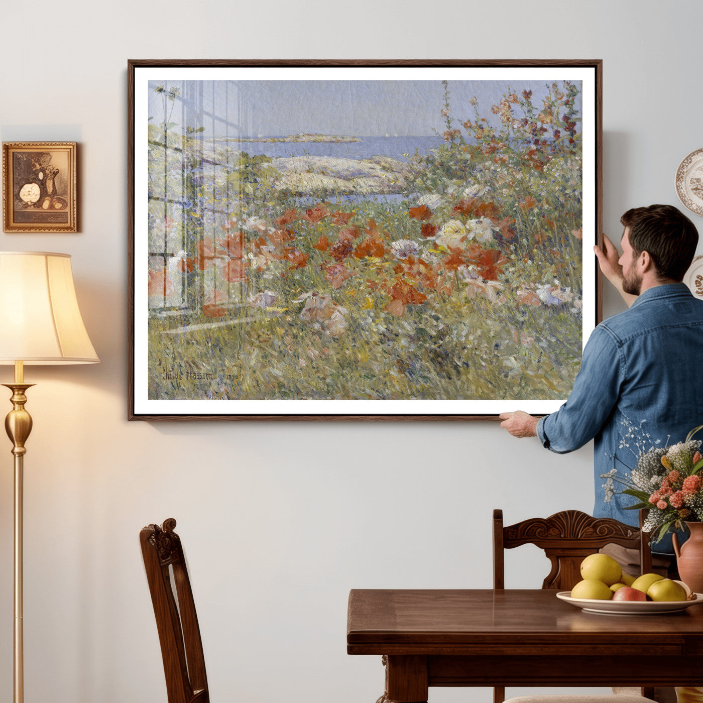 54770907-MGV-CV-36X24 - Childe Hassam Celia Thaxter Garden Canvas — 1890 American Impressionist Poppy Floral Print | Isles of Shoals Coastal Art | Classic Gift