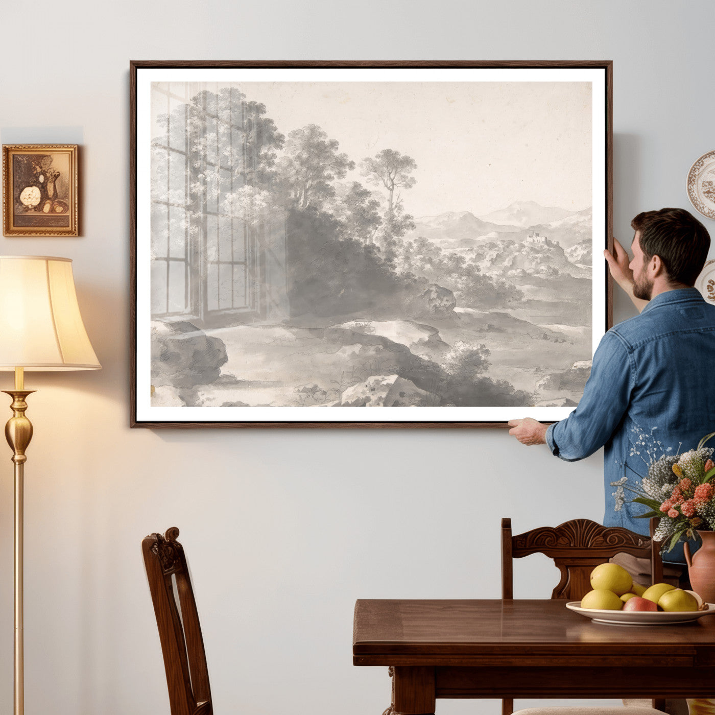 33041209-MGV-CV-36X24 - Van Poelenburch Landscape Canvas Wall Art — Dutch Golden Age Gray Wash Drawing Print | Baroque Italianate Nature Decor | Old Master Classic Gift