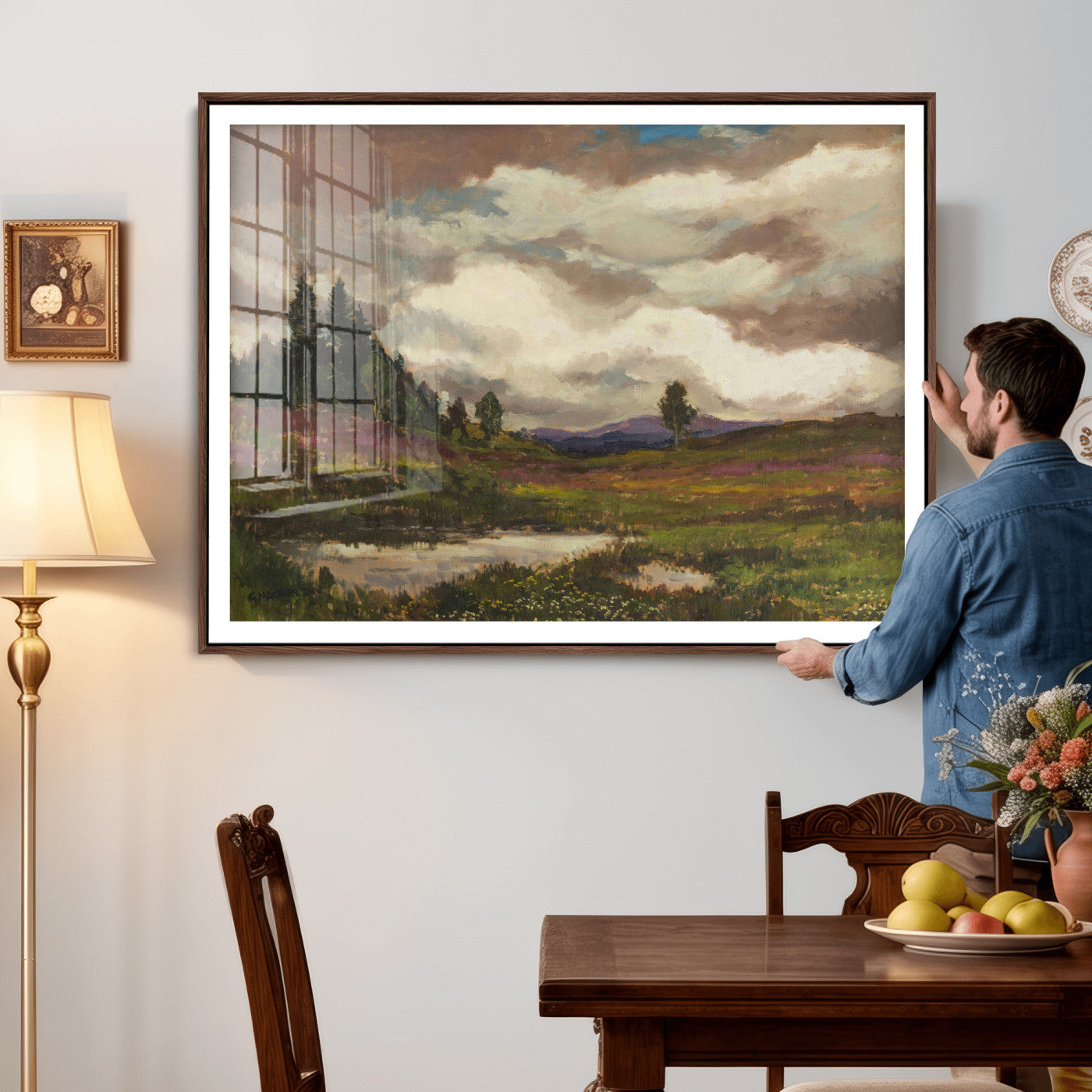 96795851-MGV-CV-36X24 - Gustav Macoun Heathland Canvas Print, Czech Landscape Oil Painting Reproduction, Purple Heather Moorland Art, Vintage European Nature Decor