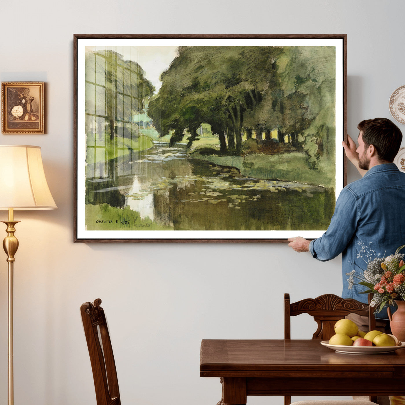 54446767-MGV-CV-36X24 - Anders Zorn Watercolor Canvas Print, Örtofta 1905 Swedish River Landscape, Impressionist Nature Art, Scandinavian Wall Decor, Plein Air Painting Print