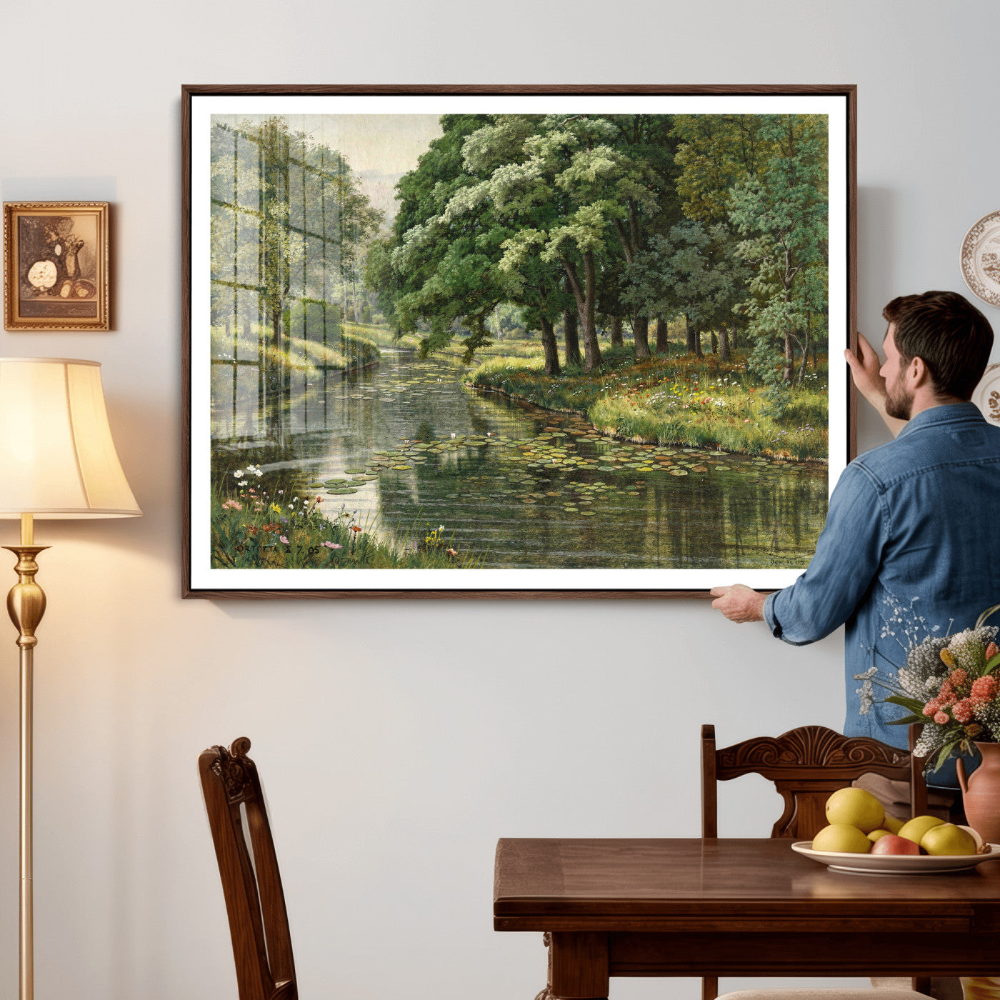 44288560-MGV-CV-36X24 - Forest Stream Canvas Wall Art, Peder Monsted A Forest Stream 1905 Print, Danish Realist Landscape, Lily Pad River Nature Decor, Vintage Green Painting