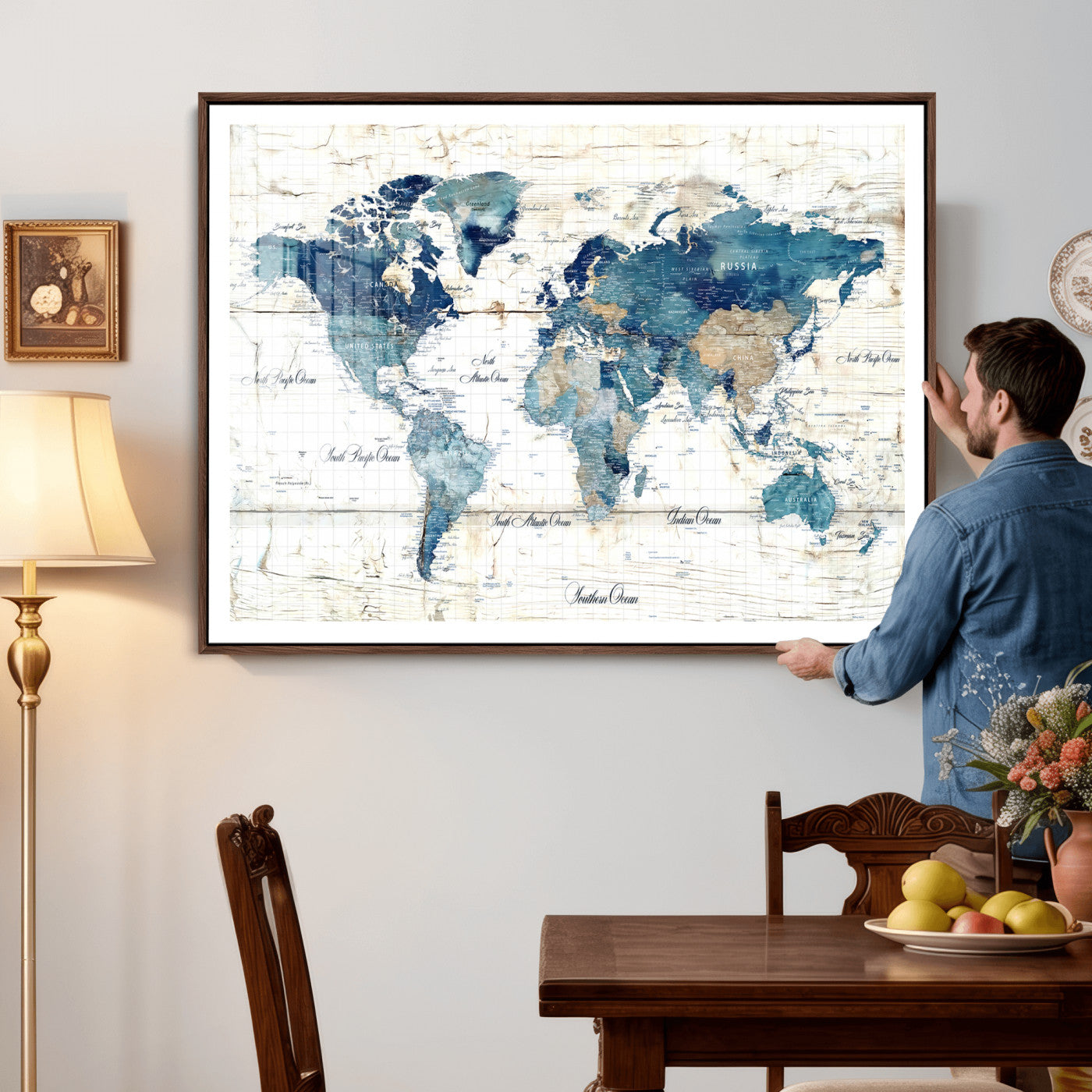 86799232-MGV-CV-36X24 - Watercolor World Map Canvas Wall Art Print – Abstract Colorful Travel Wall Decor