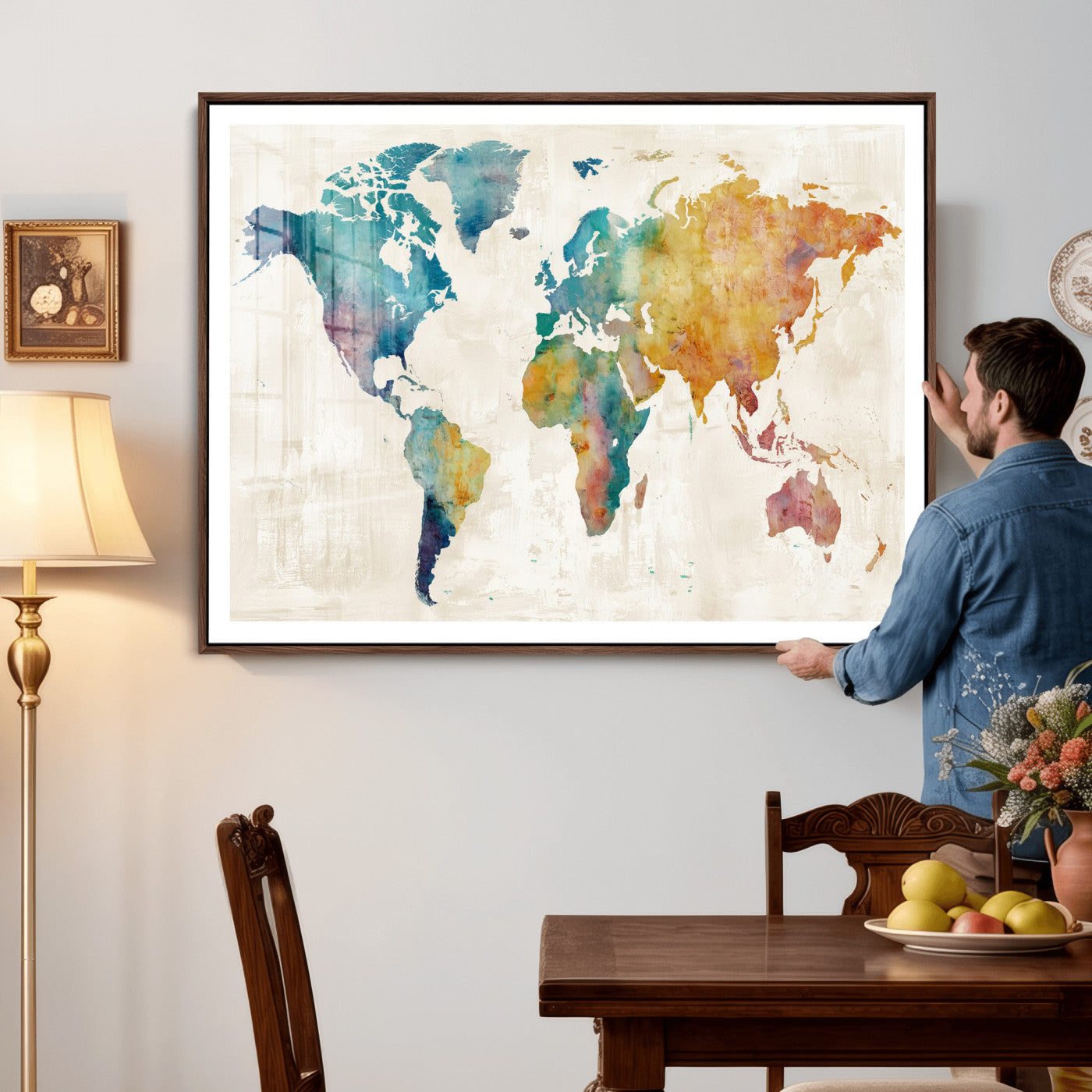 56556018-MGV-CV-36X24 - Watercolor World Map Canvas Wall Art Print – Abstract Colorful Travel Wall Decor