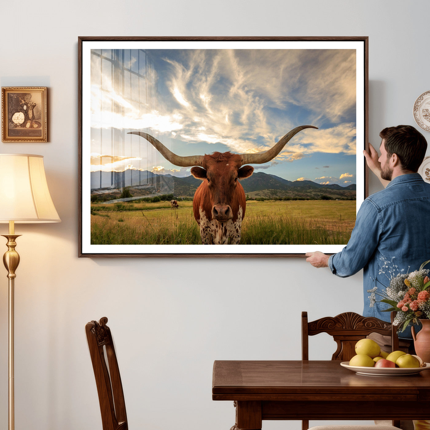 55416-MGV-CV-36X24 - Texas Longhorn Canvas Wall Art – Majestic Triptych Animal Print – Rustic Western Decor for Living Room