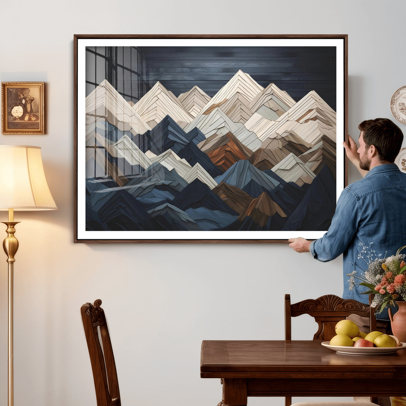 12896-MGV-CV-36X24 - Wood Mountain Wall Art | Mountain Canvas Print Wood Decor | Ready to Hang for Cabin Decor