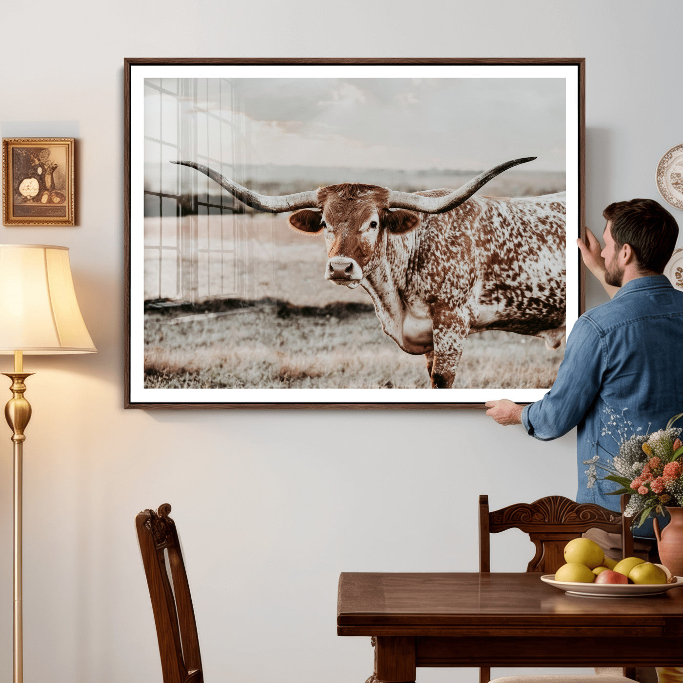 62910-MGV-CV-36X24 - Texas Longhorn Canvas Wall Art Print – Majestic Western Cattle in Rustic Farmhouse Decor – Cowboy Wall Decor