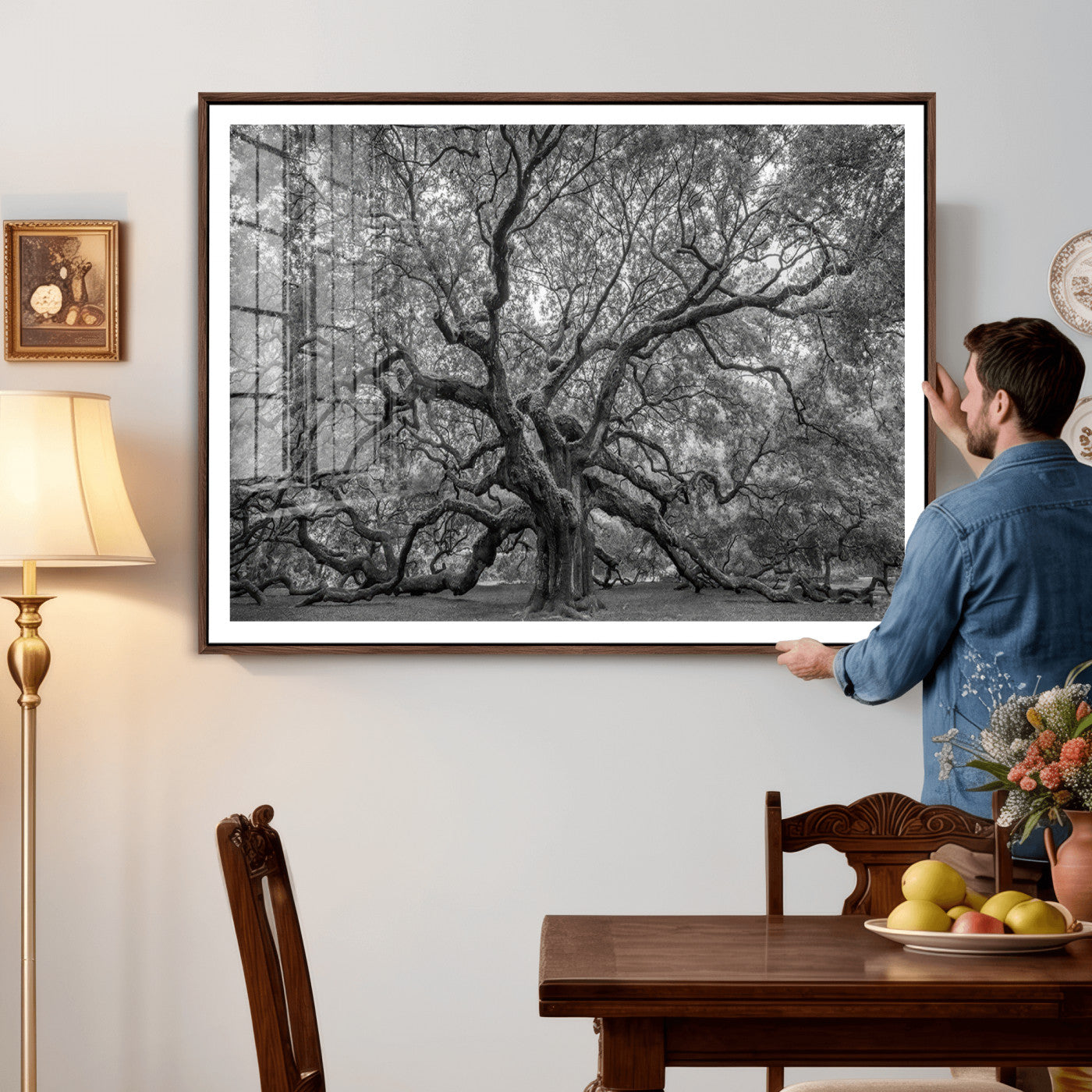 97240-MGV-CV-36X24 - Large Angel Oak Tree Black and White Canvas Print
