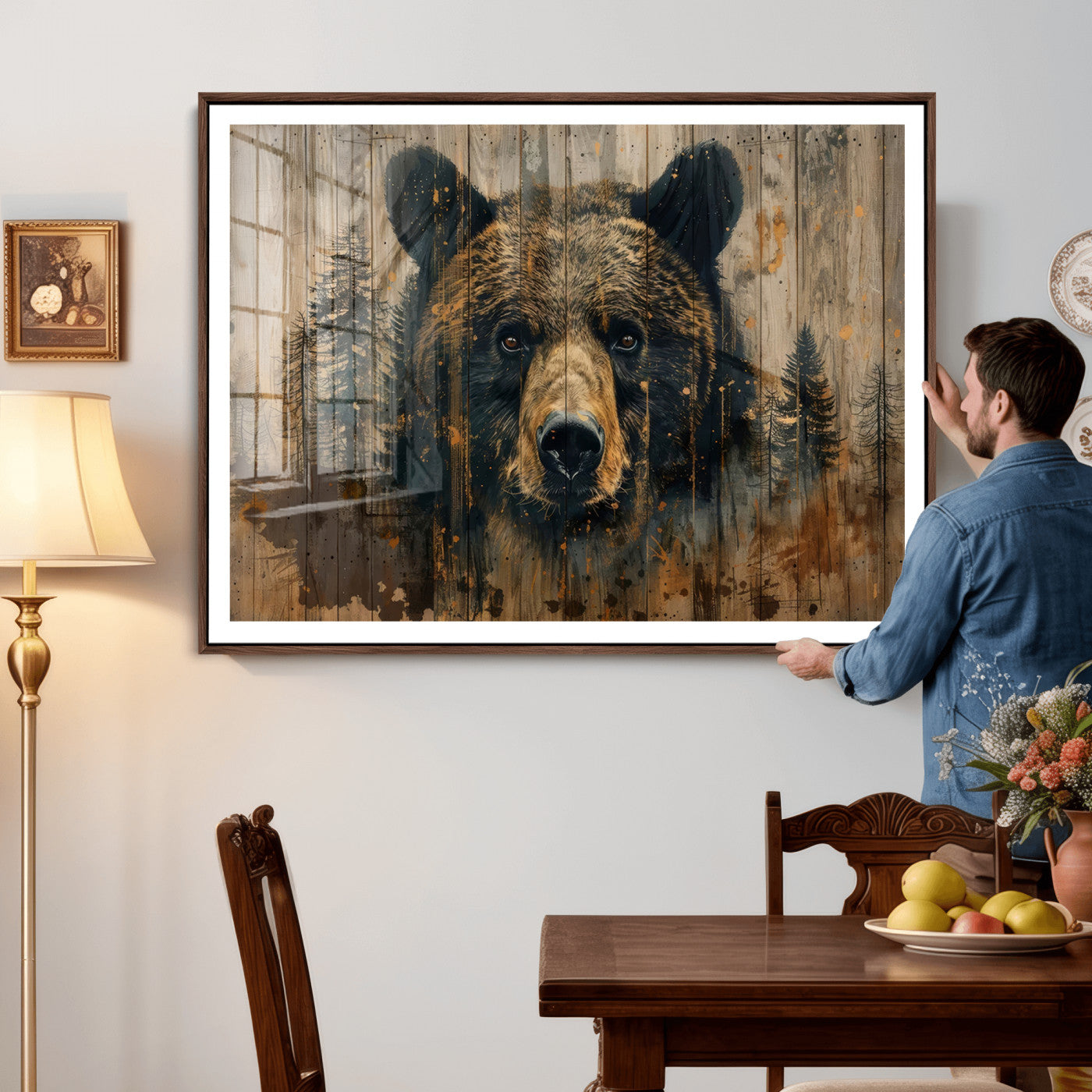 51373-MGV-CV-36X24 - Abstract 399 Bear Wall Art | Rustic Cabin Wall Decor with Forest Design for Farmhouse Wall Decor