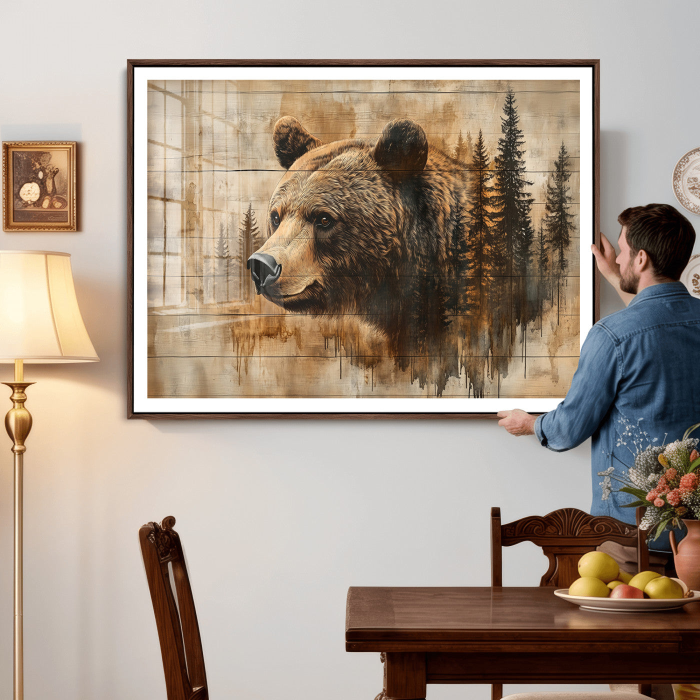 48378-MGV-CV-36X24 - Rustic Grizzly Bear Wall Art, Abstract Grizzly 399 Bear Wall Art Canvas Print - Woodland Wildlife