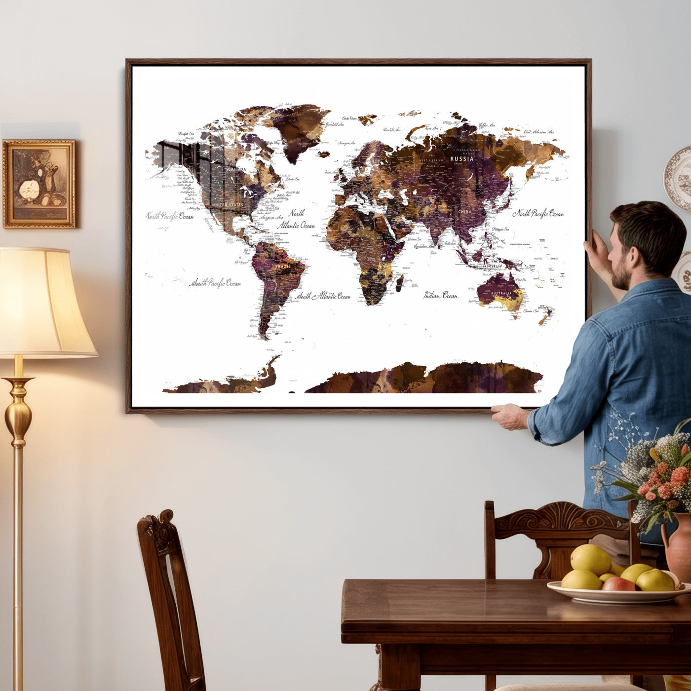 50611-MGV-CV-36X24 - Push Pin World Map Canvas Print – Framed Wall Art for Couples to Track Their Travels – Anniversary