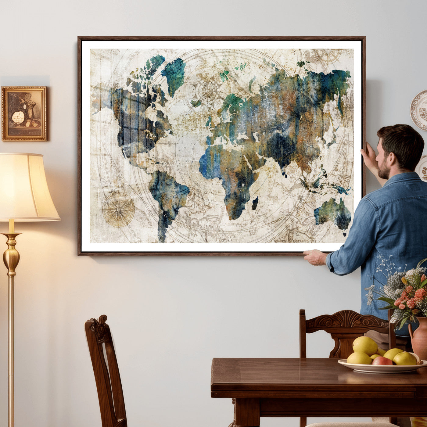 36972-MGV-CV-36X24 - Grunge Abstract World Map Art Print Canvas Print for Office Decor