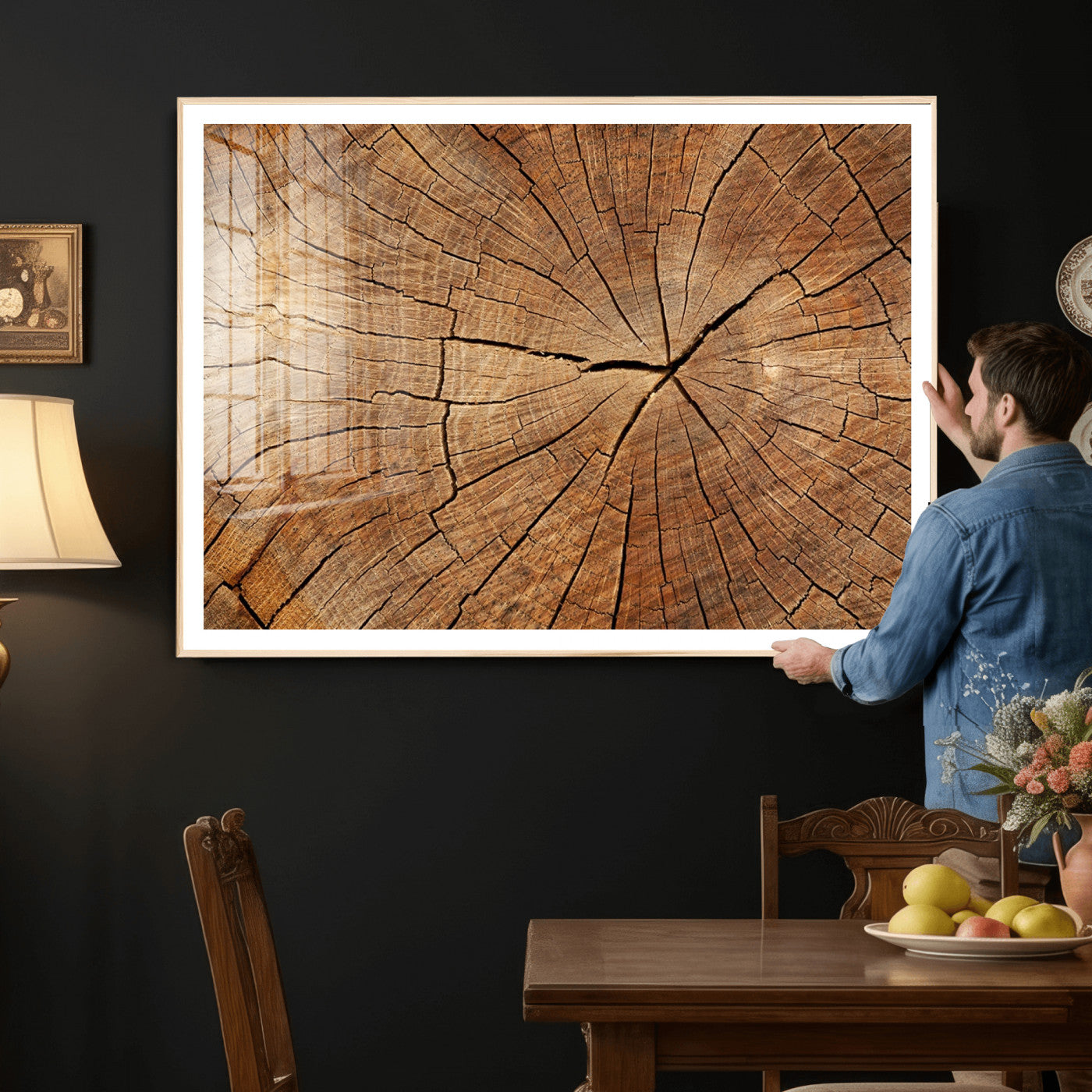 61710-MGV-CV-36X24 - Tree Ring Canvas Art, Rustic Wood Grain Wall Art, Tree Slice Decor for Modern Homes, Giclee