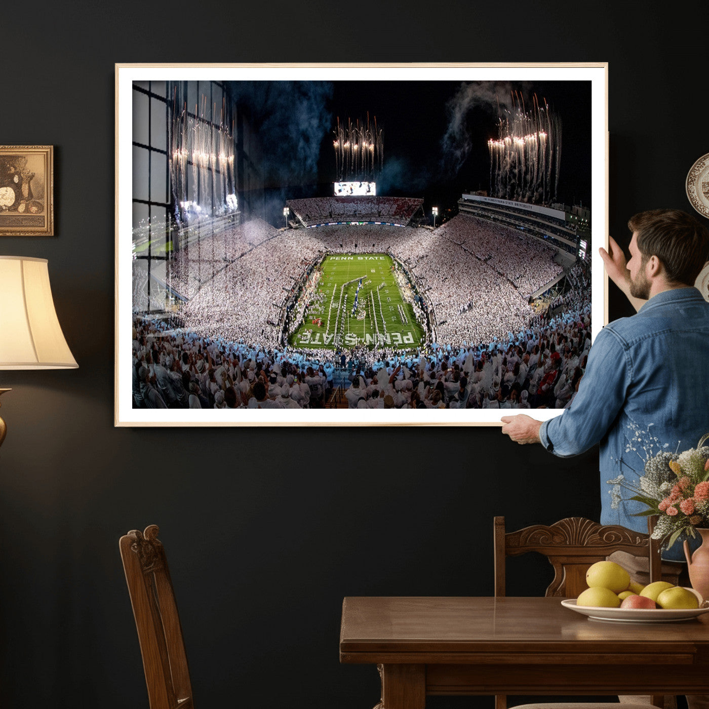 11391-MGV-CV-36X24 - Penn State Football Wall Art Canvas Print – Framed Stadium Game Day Sports Team Spirit Artwork for Home, Office
