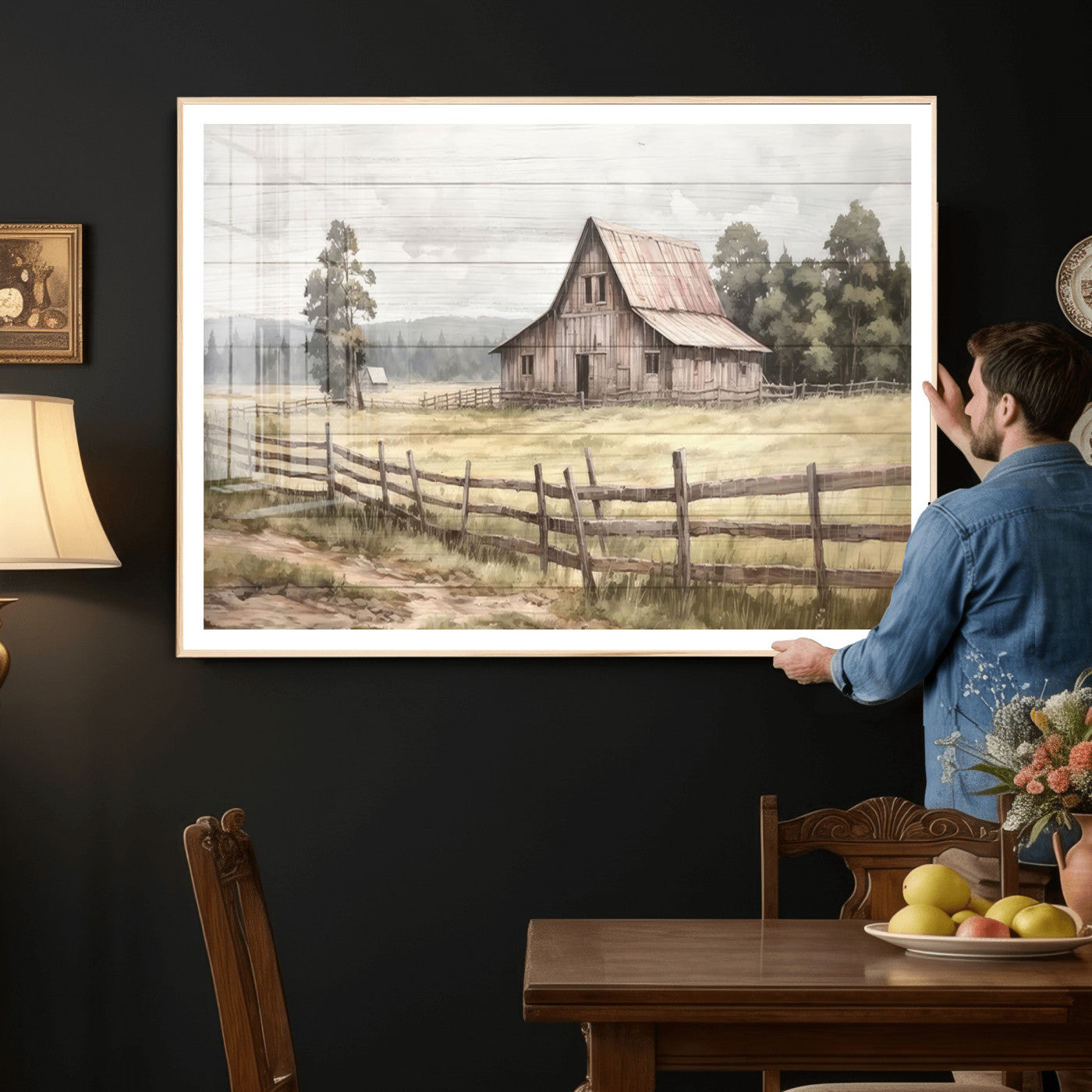 87489-MGV-CV-36X24 - Rustic Farmhouse Barn Wall Art | Framed Gallery Wrap Barn  Giclee Canvas Print for Farmhouse Decor