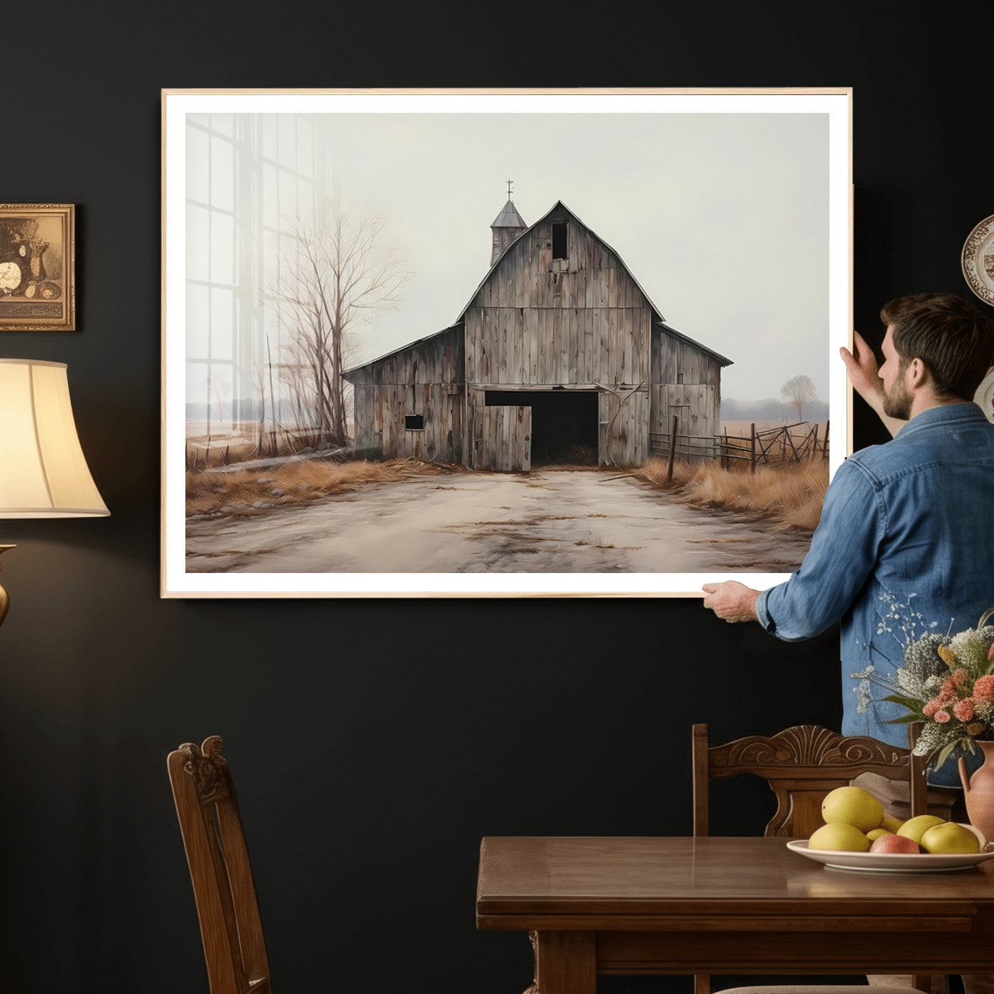 11602-MGV-CV-36X24 - Farmhouse Rustic Barn Wall Art Canvas Print – Framed and Ready to Hang – Perfect Addition to