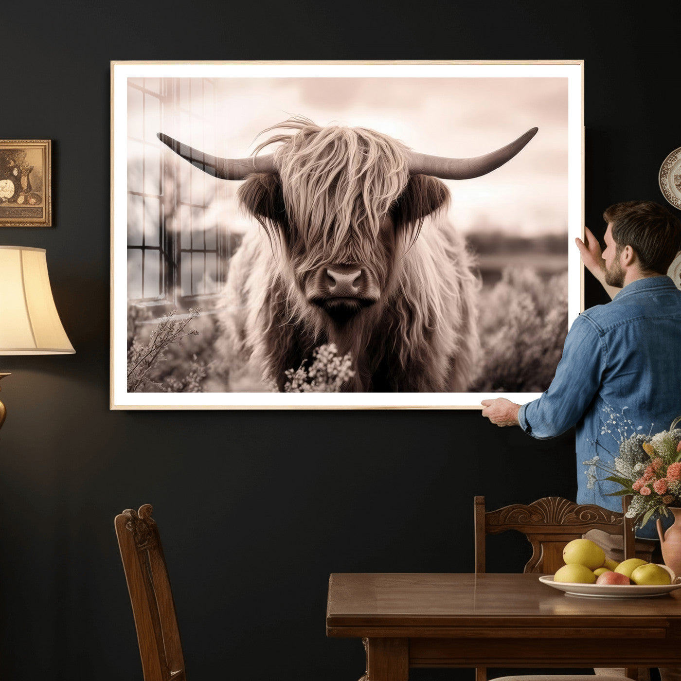 55903-MGV-CV-36X24 - Scottish Cow Longhorn Wall Art Canvas Print
