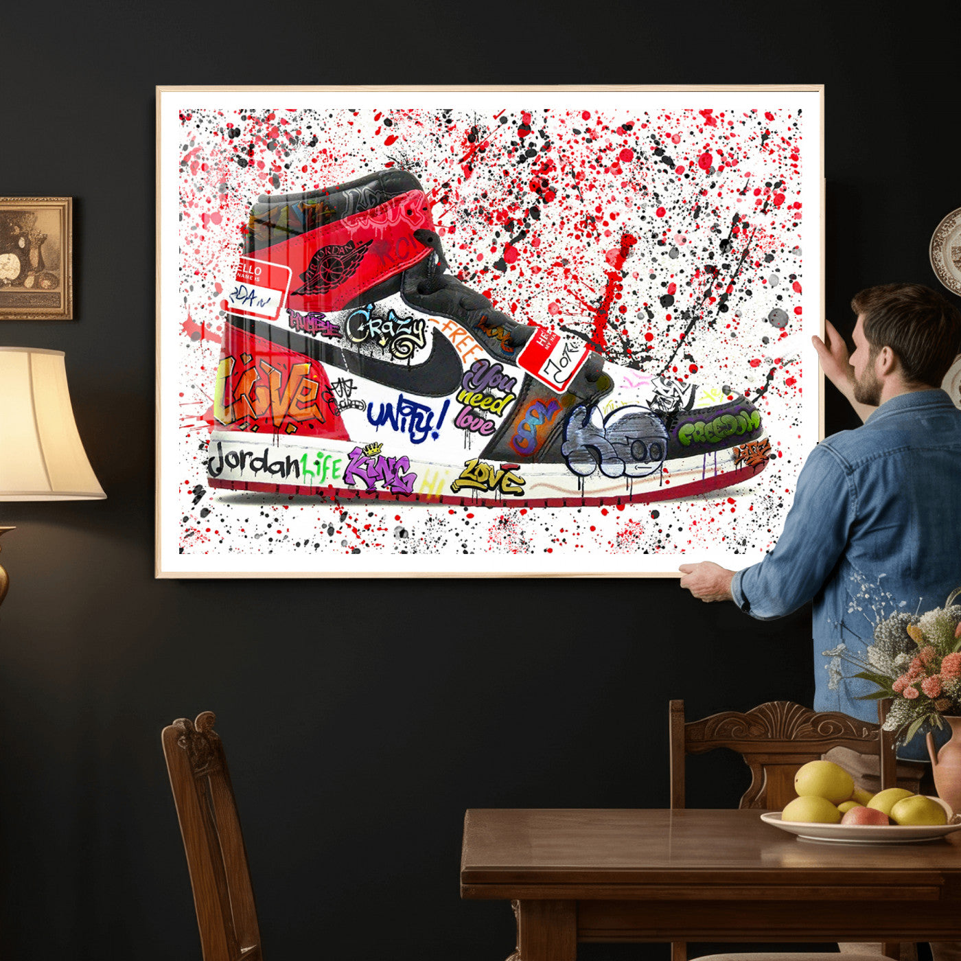 38836-MGV-CV-36X24 - Jordan Shoes Graffiti Wall Art Canvas Print- Jordan Graffiti Canvas Wall Art - Framed Perfect for