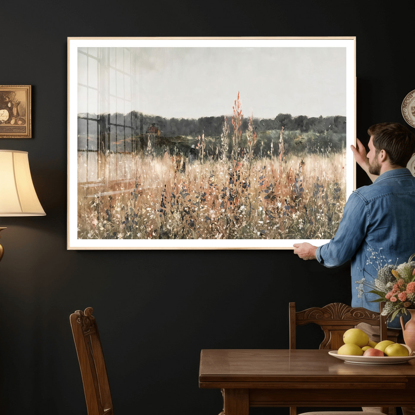 16595-MGV-CV-36X24 - Rustic Field Landscape Wall Art Print, Abstract Field Canvas Wall Art for Barn Decoration